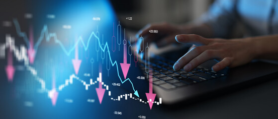Financial Market Analysis and Stock Price Decline Visualized on Digital Interface.