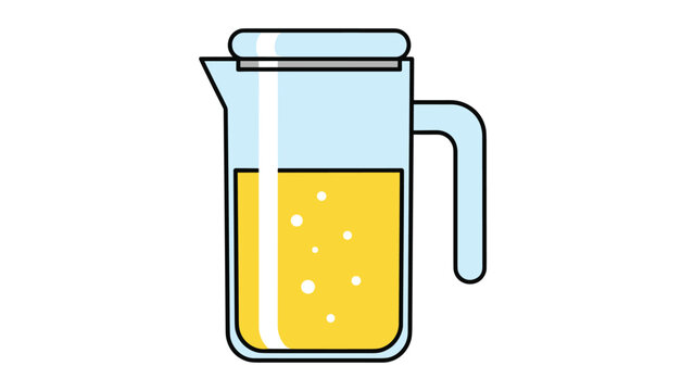 Simple glass pitcher with a lid and handle is filled with a bubbly yellow liquid like lemonade or juice in this clean graphic illustration.