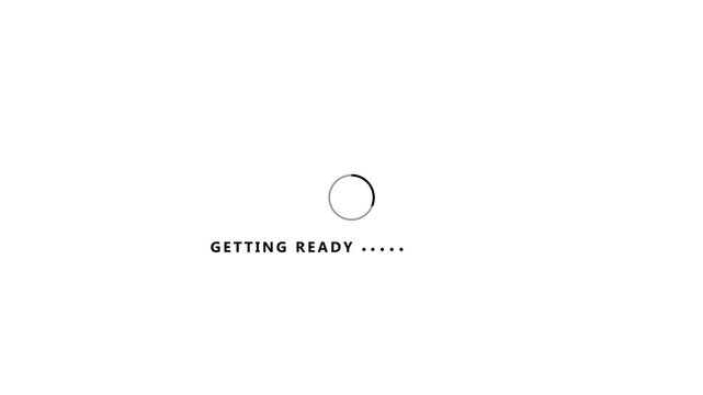 A clean featuring a spinning circular loader and the text GETINGREADY displayed in a simple font against a white background, indicating preparation or an imminent start. Keywords: getting