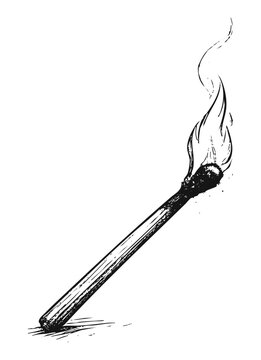 Burning Match Line Art Vector Illustration Isolated on Transparent Background
