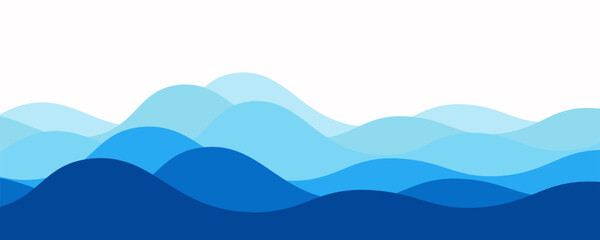 Blue gradient wave layer white background, wavy lines feeling of river, ocean or beach landscape with horizontal sky scene, abstract pattern template for cover, brochure, book, teaching. © maimuna