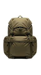 Naklejka premium A modern olive green backpack with multiple compartments and straps, perfect for travel or outdoor adventures