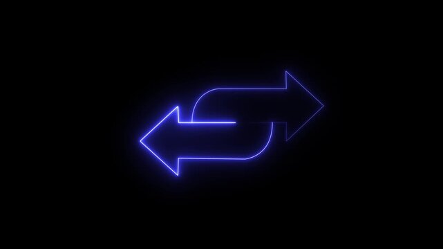 Neon blue double arrows animation with glow effect on black background, representing exchange, direction change, or switching concepts
