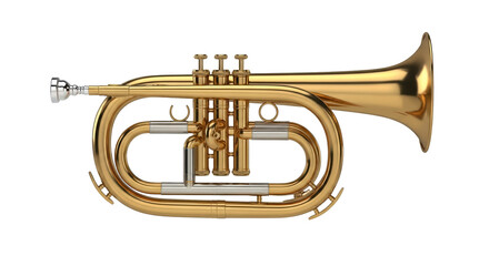 A golden cornet set against a bright backdrop, perfect for showcasing the instrument's intricate details and brilliant finish.
