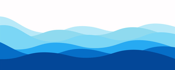 Blue gradient wave layer white background, wavy lines feeling of river, ocean or beach landscape with horizontal sky scene, abstract pattern template for cover, brochure, book, teaching. © maimuna