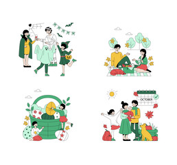 Fototapeta premium Seasonal Family Activities Vector Illustration Set