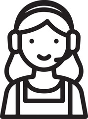 Obraz premium Hand Drawn Female Customer Service Agent Black and White Avatar Illustration in Minimal Line Art Style Design