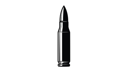 Stylized black and white vector illustration of a high-caliber rifle bullet, shown vertically against a clean white background.
