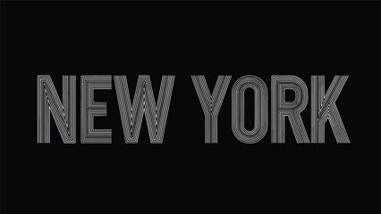 Fototapeta premium Stylized text reading New York in a retro lined font against a solid black background with a cool urban feel.
