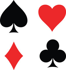 Playing card suit symbols set with spade, heart, diamond and club icons, classic casino card game elements vector illustration isolated on white background