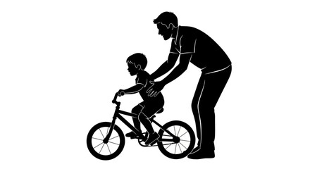 Obraz premium Father teaching son to ride bike.