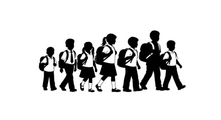 Group of children walking together outside.