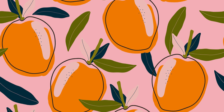 Hand-drawn Orange Fruit Seamless Pattern