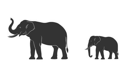 Obraz premium Elephant and calf silhouette mother and baby animal wildlife vector.