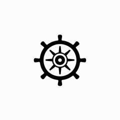 Obraz premium Nautical Ship's Wheel Silhouette Icon. Black Marine Helm Symbol for Travel, Adventure, or Maritime Navigation Design.