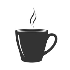 Obraz premium Coffee cup hot drink icon silhouette for cafeteria and morning breakfast.