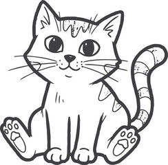 Hand drawn cat doodle in charcoal crayon sketch style. Minimal ink texture, whimsical nursery aesthetic, scrapbook diary sticker vector illustration vector