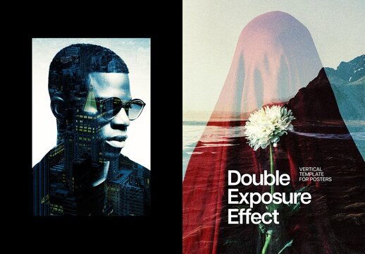 Double Exposure Poster Photo Effect Mockup