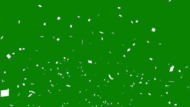 Festive confetti explosion animation with multicolor paper flakes, glitter streamers flying and falling beautifully on green screen with alpha matte channel for party, celebration motion graphics 4k