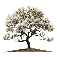 Fototapeta premium ornamental magnolia tree with large white blossoms elegant and lush isolate on white background no shadow
