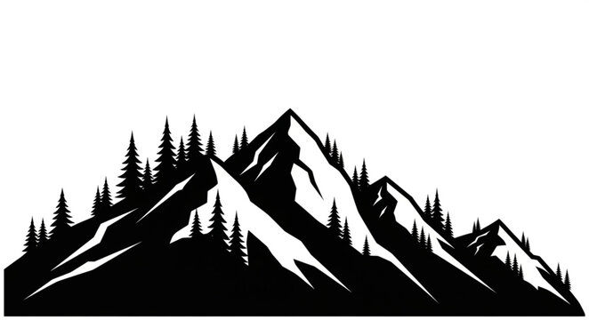Mountain Landscape Silhouette with Trees.