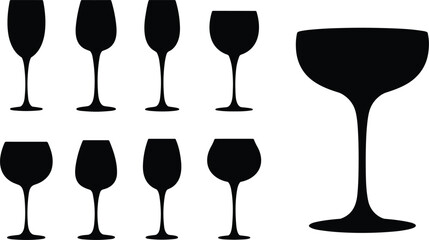Assortment Of Wine And Champagne Glass Silhouettes On White wine glass cocktail glass © Ariful