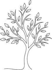 Obraz premium Single continuous line drawing of a beautiful stylized tree with flowing branches and delicate leaves, symbolizing growth and nature