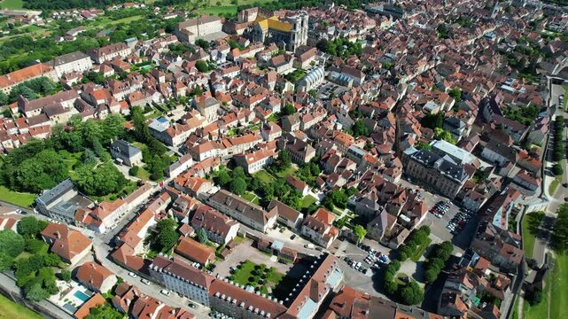 Aerial view of the City Langres in France. On a sunny noon in summer around the old town.