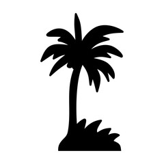 Black silhouette coconut tree isolated on white background. Ideal for tropical beach themes, summer vacation graphics, travel designs, and nature illustrations © roky