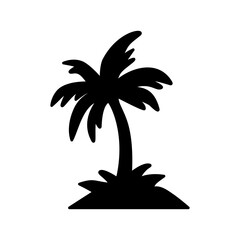 Black silhouette coconut tree isolated on white background. Ideal for tropical beach themes, summer vacation graphics, travel designs, and nature illustrations © roky