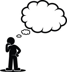 Black Silhouette of a Person Thinking with a Large Thought Bubble idea