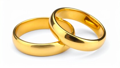 Two Golden Wedding Rings Intertwined Symbolizing Love and Commitment on White Background Stock Photography.
