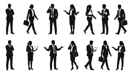 Fototapeta premium Business professionals silhouettes, office workers, teamwork, communication, leadership, collaboration, mobile phone, 