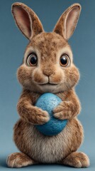 Obraz premium Pastel hues highlight the easter bunny's egg-centric celebration. Commercial image. Serenity in blue: rabbit with a splendid painted easter egg. Modern design. Studio portrait.