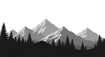 Mountain Landscape with Silhouetted Trees. © kadon