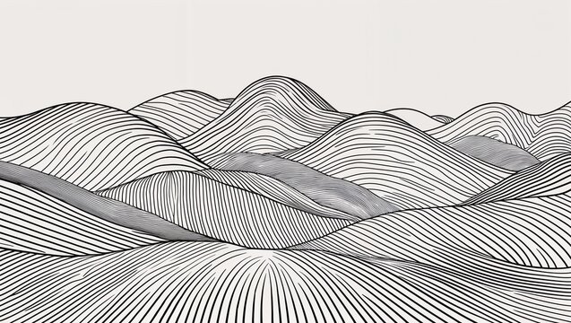 Fingerprint inspired line art hills in monochrome abstract landscape for identity, individuality, and uniqueness concept background