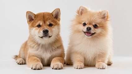 Obraz premium Adorable Shiba Inu and Pomeranian Puppies Posing Together