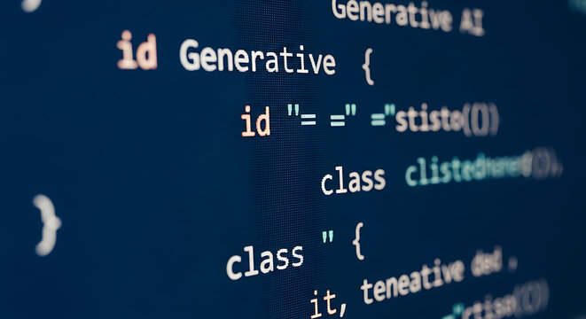 Professional software development code displayed on a computer screen featuring programming script with syntax highlighting and visible web class id attributes against a dark aesthetic backdrop
