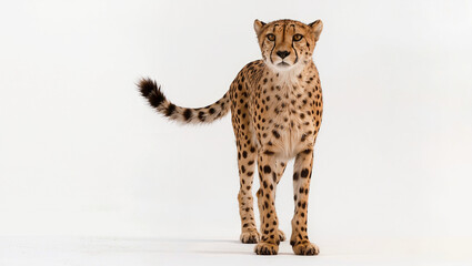 Naklejka premium Alert Cheetah Standing Still on Clean White Background