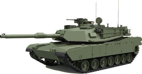 "Modern matte green military battle tank illustration with heavy armor, rotating turret, advanced weapon systems, defense technology, and educational armored warfare design resources" © Irin Akter