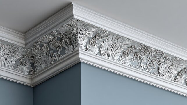Elegant decorative ceiling molding with detailed floral design