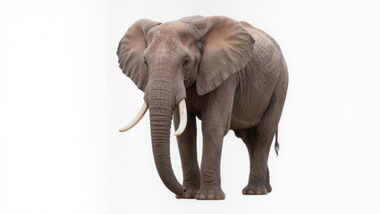 Obraz premium Majestic African Elephant Standing with Ivory Tusks on White Background