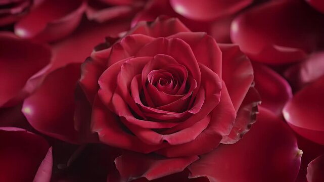 A top view flat lay of red rose petals for Valentine's Day celebration concepts and romantic love themes