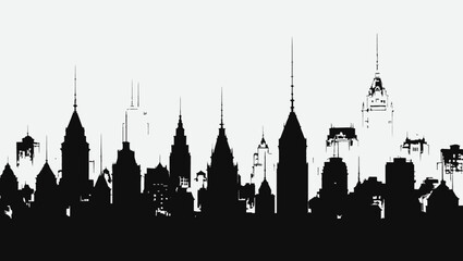 Fototapeta premium Silhouetted skyline with iconic buildings and a hot air balloon