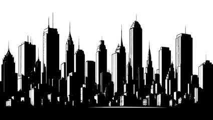 Modern skyline with diverse high-rise buildings in silhouette style © Mamun