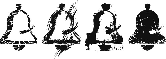 Obraz premium grunge bell icons set distressed paint splatter and scratch marks vintage distressed silhouettes with rough textures