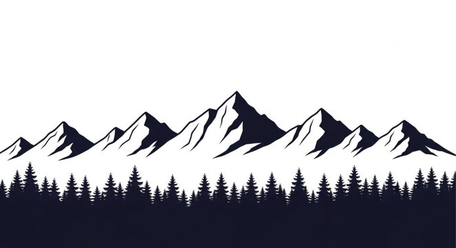 Mountain Range Silhouette Forest Landscape.