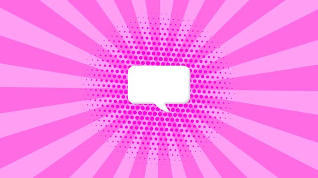 Abstract comic cartoon speech bubble animation with halftone dot pattern background and soft pink sunray spiral lines