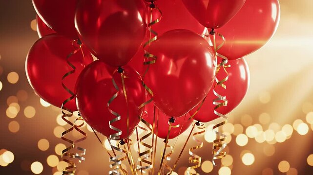 A festive bunch of red balloons floating as celebration decoration concept for parties and special events
