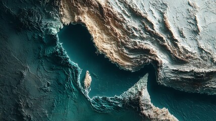 Fototapeta premium Navigational challenges in the strait of hormuz: an overview. Blank background. Visual exploration of key maritime passage in mideast: the hormuz strait. Minimal design. Empty space.